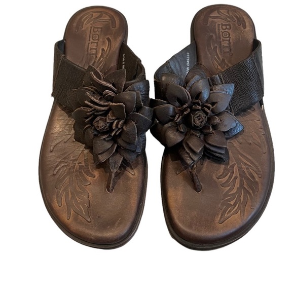 Born Astrid Brown 3-D Flower Leather Flip Flop Thong Vintage? SlipOn Sandals 6.5 - Picture 2 of 13
